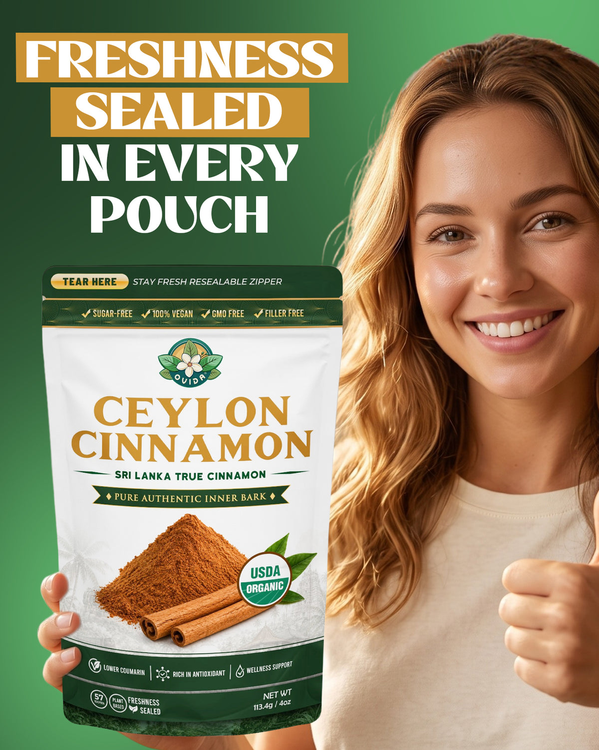 True Ceylon Cinnamon Powder from Sri Lanka 4 oz, Pure USDA Organic