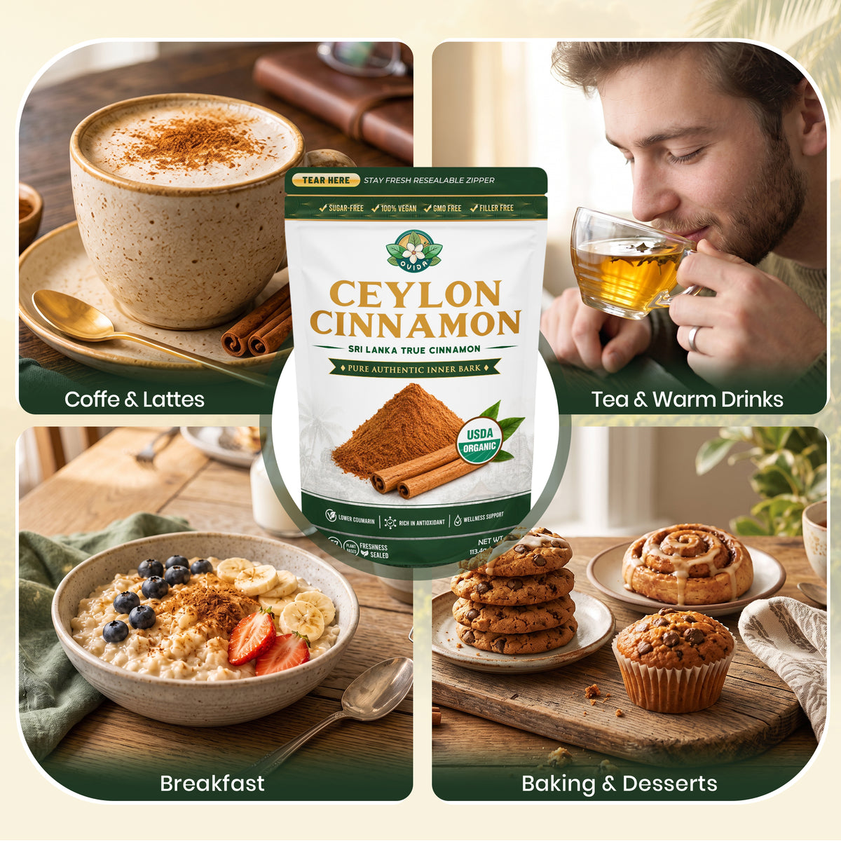 True Ceylon Cinnamon Powder from Sri Lanka 4 oz, Pure USDA Organic