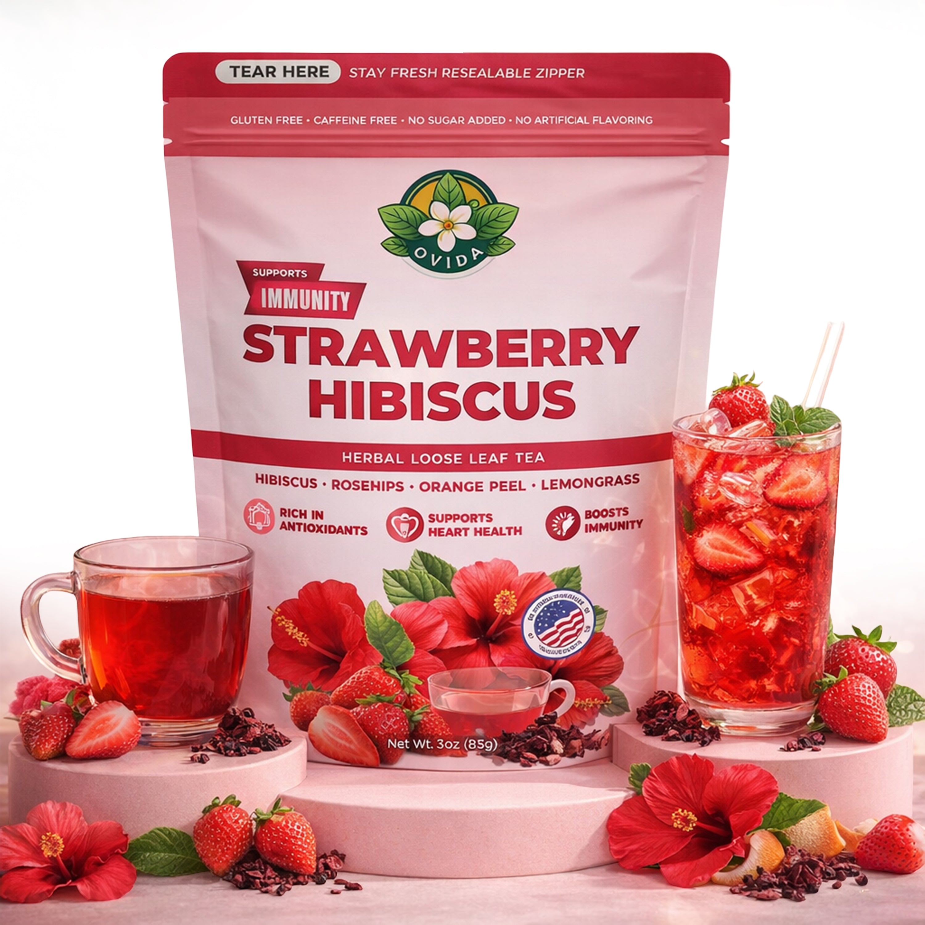 STRAWBERRY HIBISCUS TEA ( Supports Immunity ) 3 OZ