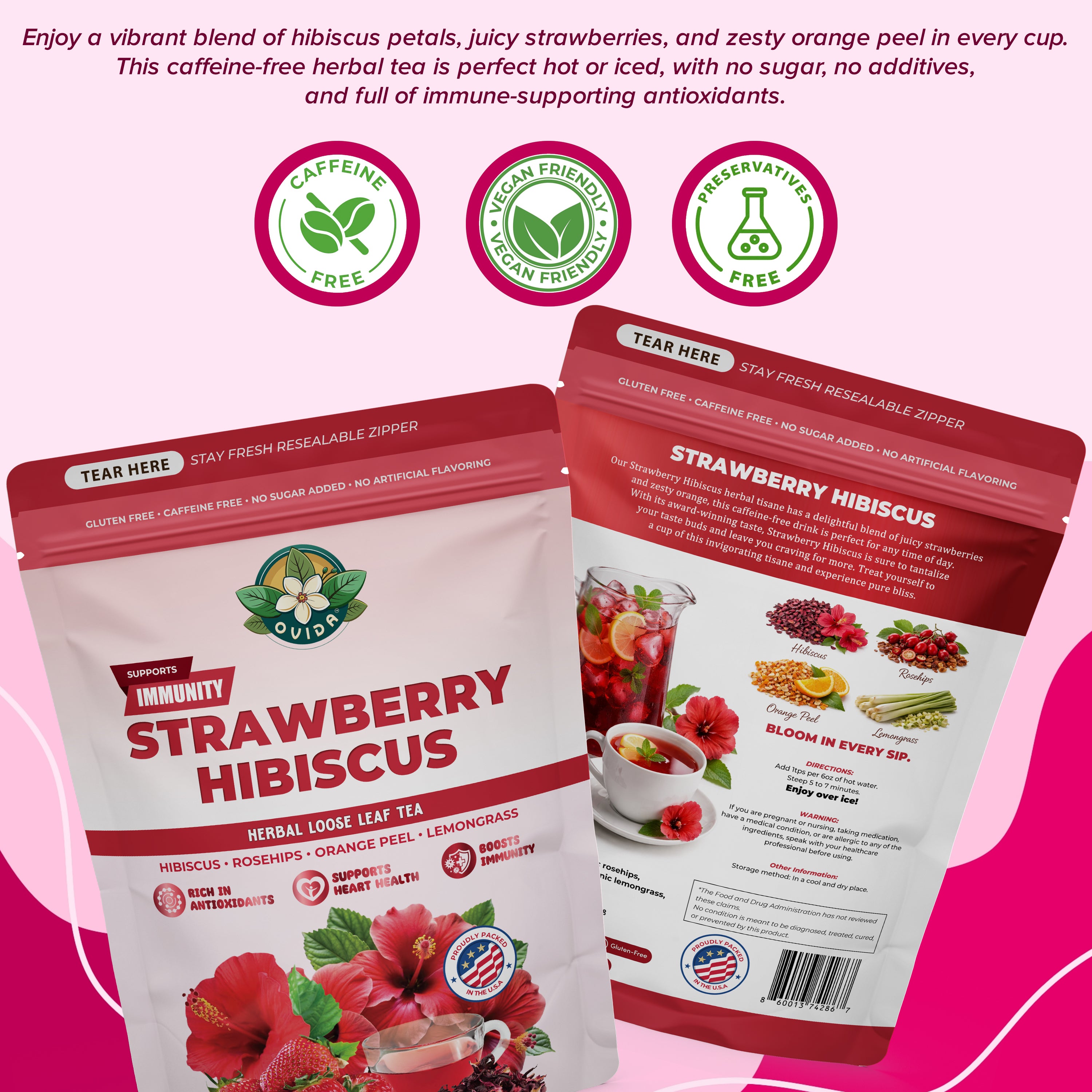 STRAWBERRY HIBISCUS TEA ( Supports Immunity ) 3 OZ