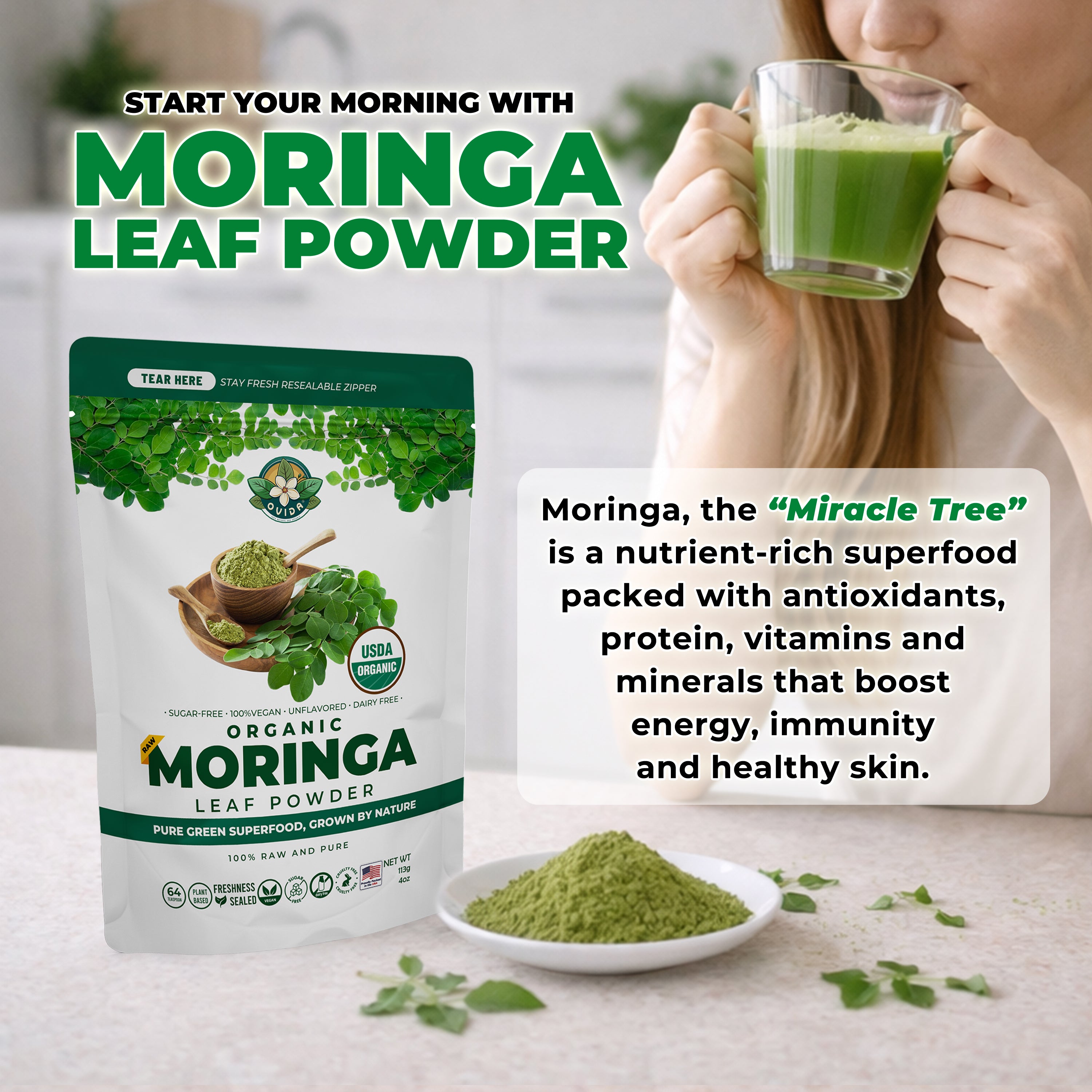 ORGANIC MORINGA LEAF POWDER 4 oz