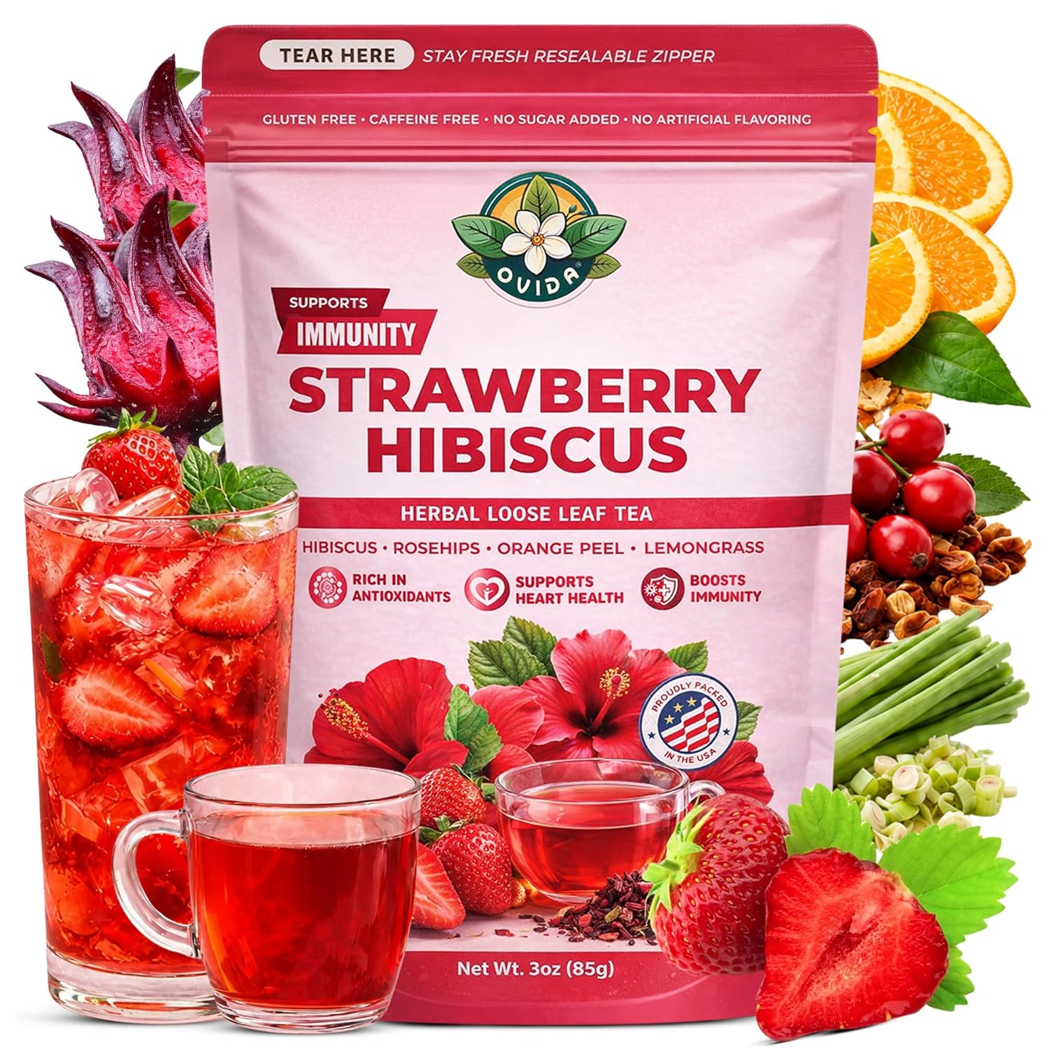 STRAWBERRY HIBISCUS TEA ( Supports Immunity ) 3 OZ